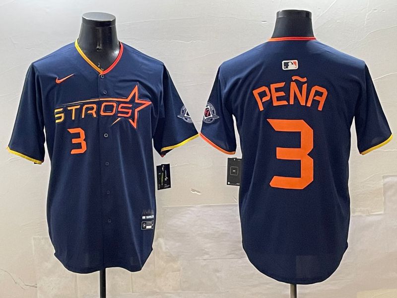 Men Houston Astros #3 Pena Drak Blue Three generations Joint Name 2025 Nike MLB Jersey style 8